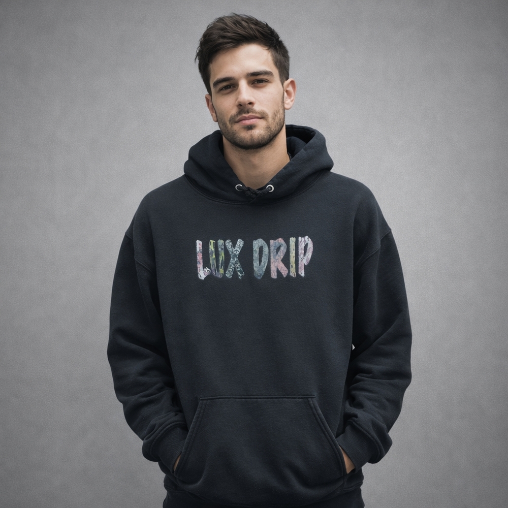 LUX DRIP Graphic Hoodie – Black – Good Condition